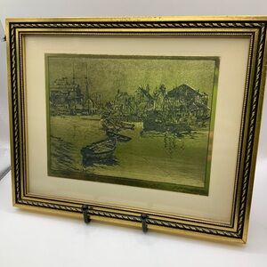 Gold Foil Etching Vintage "San Pedro" By Lionel Barrymore